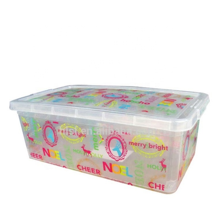 Wholesale OEM custom logo printed IML packaging rectangle transparent plastic shoe box storage