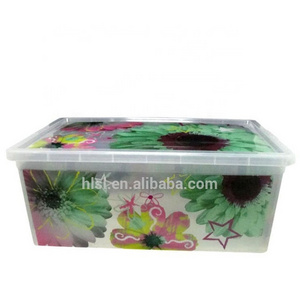 Wholesale OEM custom logo printed IML packaging rectangle transparent plastic shoe box storage