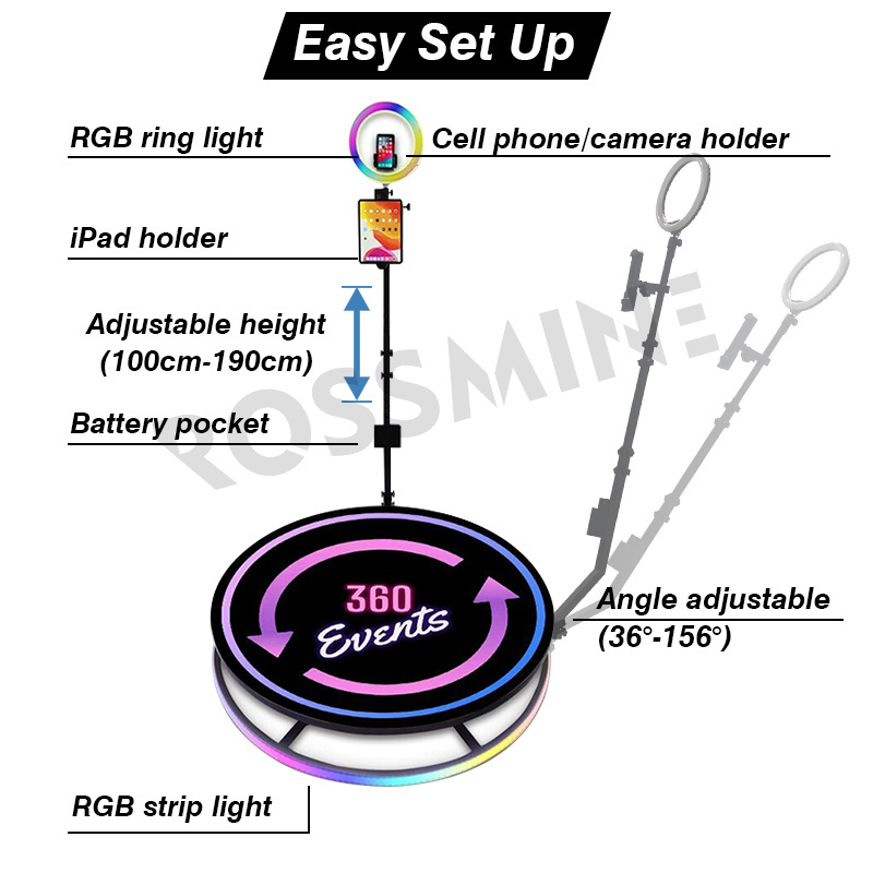 HLTDTECH Photo Booth 360 Portable Self Service Black Photo Booth Custom Logo 360 Photo Booth