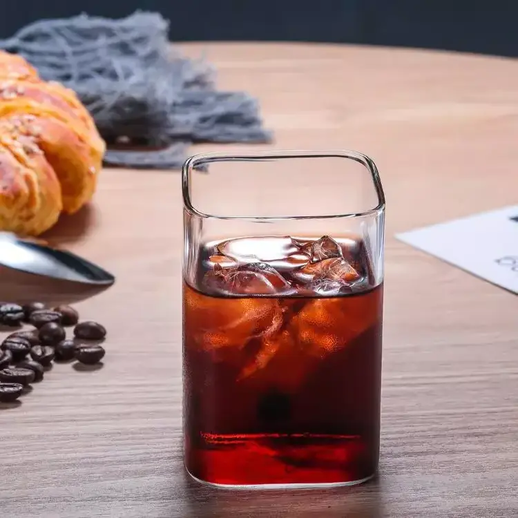 Juice Milk Coffee Cup Hot Selling Square Hand-blown Lead-free Borosilicate Glass Water Mugs Tea Glass Ripple Drink Glass Cup