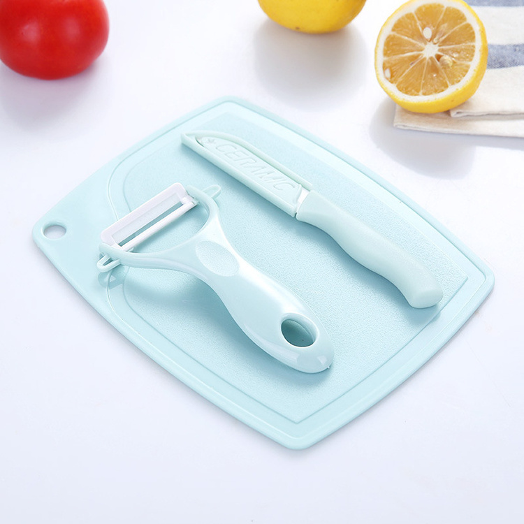 3-Piece Set Multifunction Kitchen Vegetable Peeler Plastic Handle Colorful Mini Small Ceramic Fruit Knife Cutting Boards Set