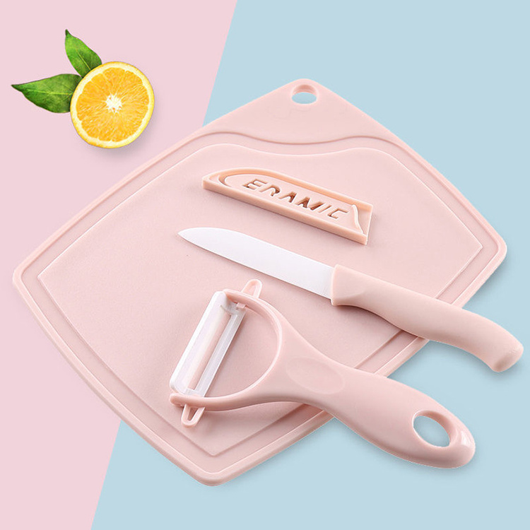 3-Piece Set Multifunction Kitchen Vegetable Peeler Plastic Handle Colorful Mini Small Ceramic Fruit Knife Cutting Boards Set