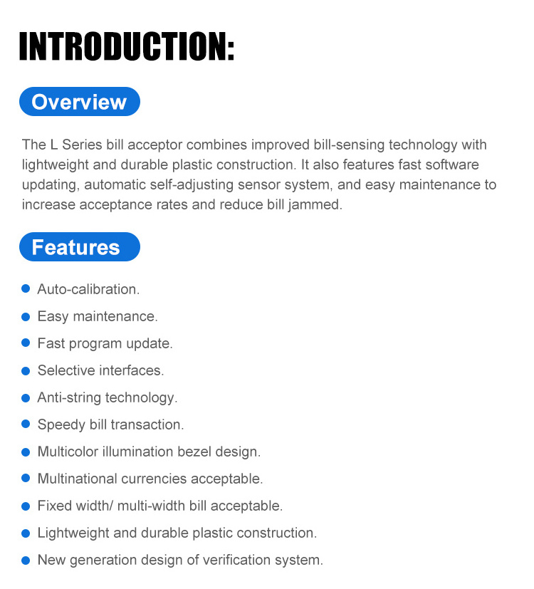 Hot Sale ICT L70P5 Bill Acceptor for Coin Exchange Machine and Game Machine Cash Acceptor