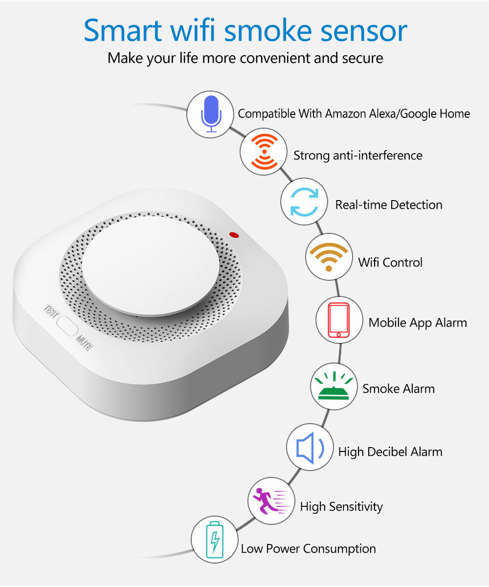 sensitive smoke detector tuya wifi 433mhz wireless smoke detector