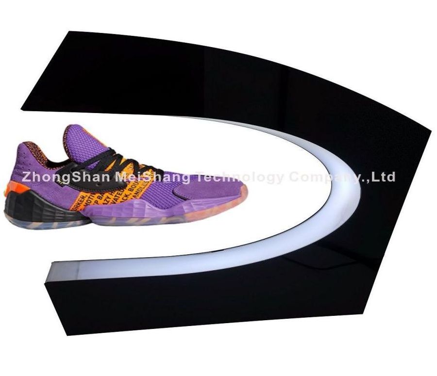 C Shape Magnetic Rotating Floating Levitation Advertising Sneaker Shoes Shelf Sever Acrylic Display Rack