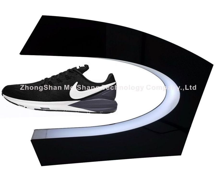 C Shape Magnetic Rotating Floating Levitation Advertising Sneaker Shoes Shelf Sever Acrylic Display Rack