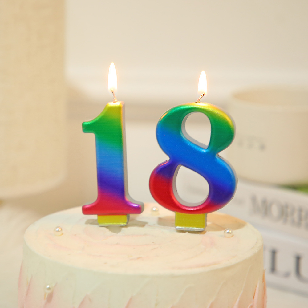 wholesale Fancy Big Gradient Metallic Glitter Party Cake Digit Candle Smokeless Special 0-9 Oversized Birthday Numbers Candles