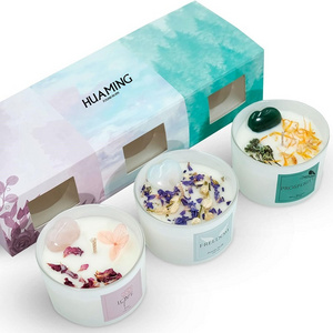 Personalized 6 oz Soy Wax Flower Gemstone Candle Set Fragrance Connection Manifestation Scented Candles with Healing Crystals