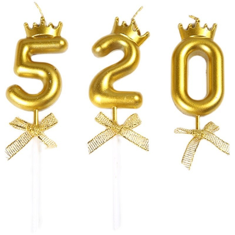 Huaming Hot Sale Golden King Crown Number Birthday Candle Creative Ribbon Party Cake Decorative Number Sparkler Birthday Candle