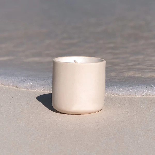 Luxury Sand Beach Scent Flat Mirror Lid Ceramic Jar Container Soy Wax Candle Combination Pastel Aromatherapy Candles