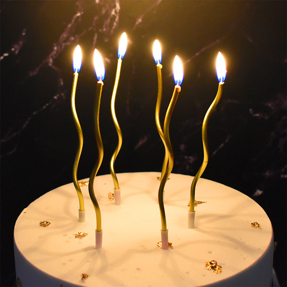 Happy Birthday Candle Fountain Fireworks Gold Sparkling Thin Plain Spiral Cake Candles 6pcs Gold Silver Long Birthday Candle