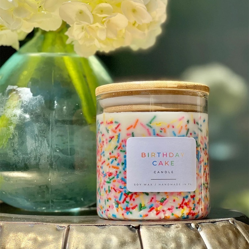 Small Round Sugar Needles Natural Soy Wax Scented Candles Party Favors Sprinkles Happy Birthday Cake Soy Scented Candle in Bulk