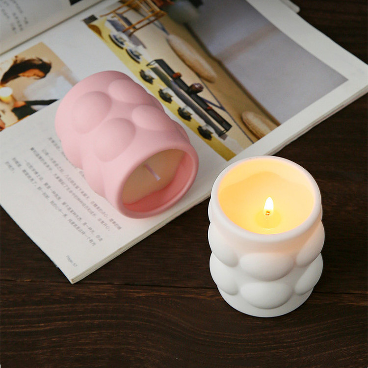 Custom Home Decorative Luxury Pink Rose Fragrance Unique Design Bubble Matt Ceramic Jar Soy Wax Aroma Scented Votive Candles