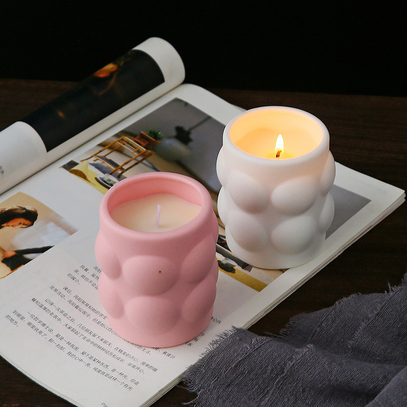 Custom Home Decorative Luxury Pink Rose Fragrance Unique Design Bubble Matt Ceramic Jar Soy Wax Aroma Scented Votive Candles