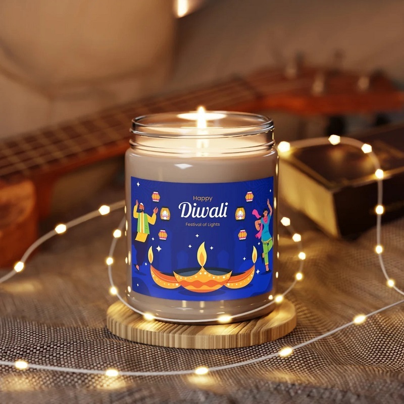 Wholesale Resin Soy Tin Amber Glass Scented Candle Private Label Happy Diwali Festival Lights Gifts Bulk Diwali Candles Scented