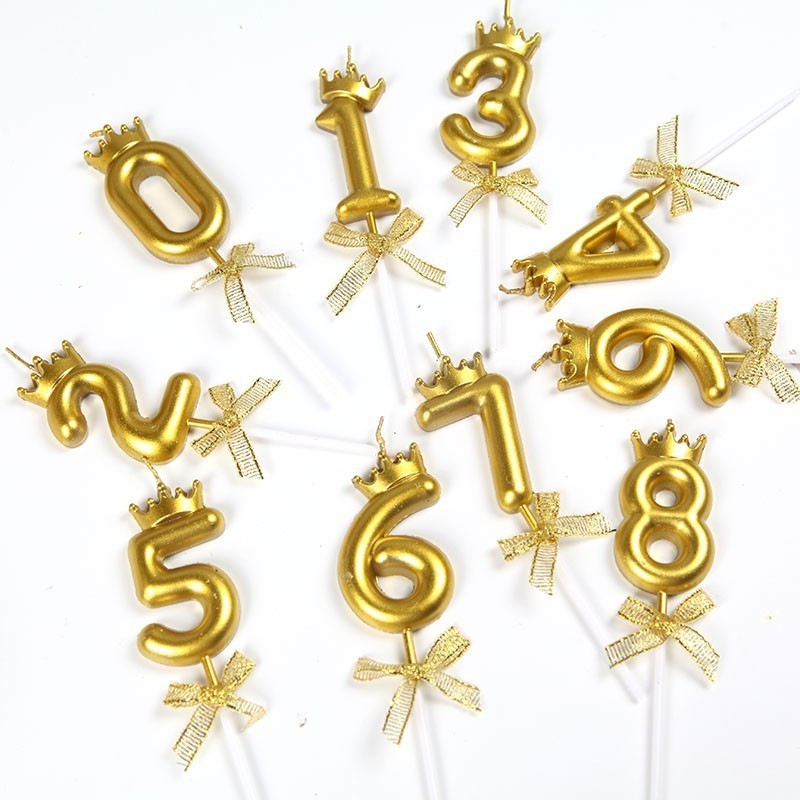 Huaming Hot Sale Golden King Crown Number Birthday Candle Creative Ribbon Party Cake Decorative Number Sparkler Birthday Candle