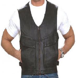 LEATHER BIKER MEN VESTS BLACK HUNTING VEST GENUINE LEATHER OUTER WEAR VEST FOR MEN CASUAL WEAR