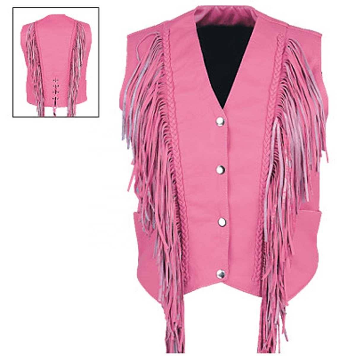 HMB-3211A WOMEN LEATHER VESTS PINK FASHION FRINGES WAISTCOAT BIKER GIRL VEST MOTORCYCLE WEAR