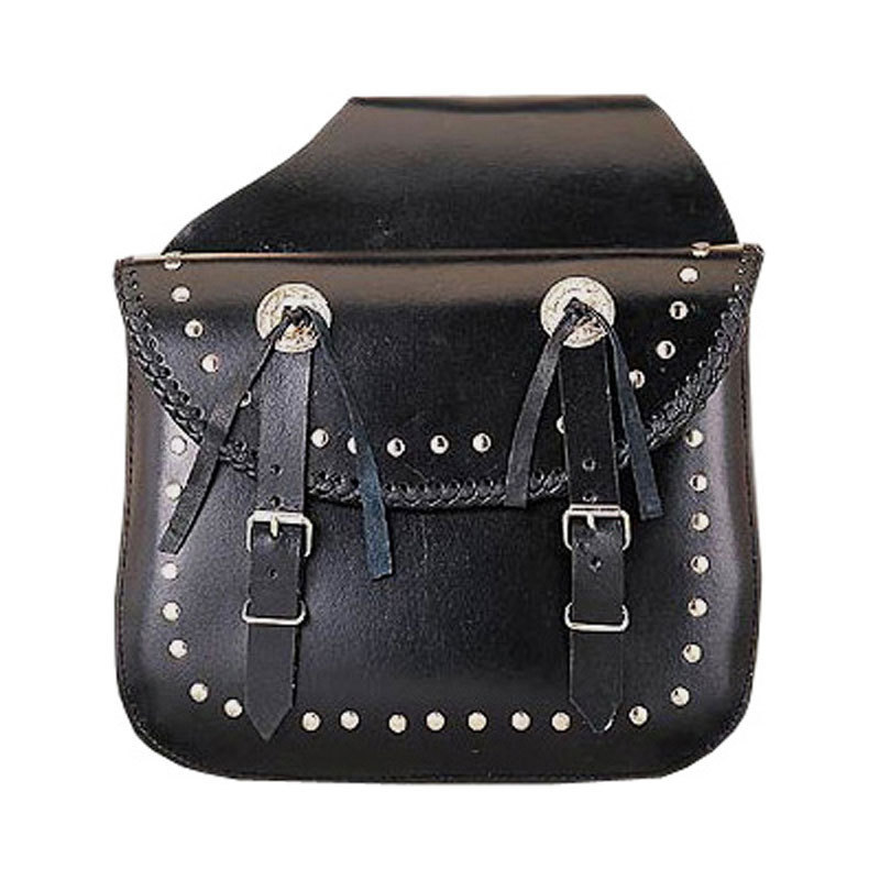 HMB-4009A LEATHER MOTORCYCLE SADDLE BAGS SET BRAIDS CONCHO STYLE MOTORBIKE TRAVEL LUGGAGE BAG