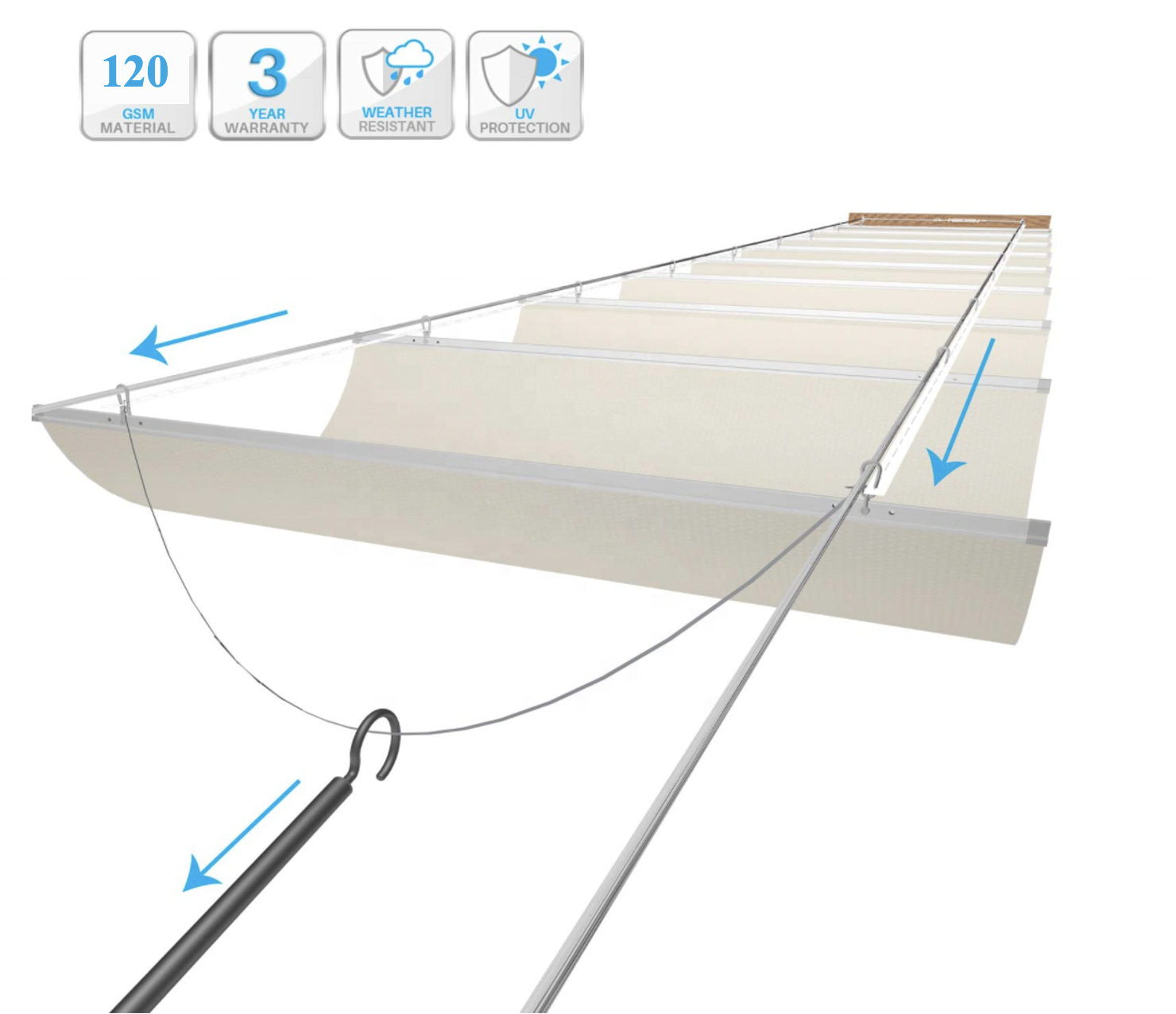 Factory Direct Produced Customized Waterproof Retractable Shade Canopy Replacement Cover for Pergola Frame Slide on Wire Cable