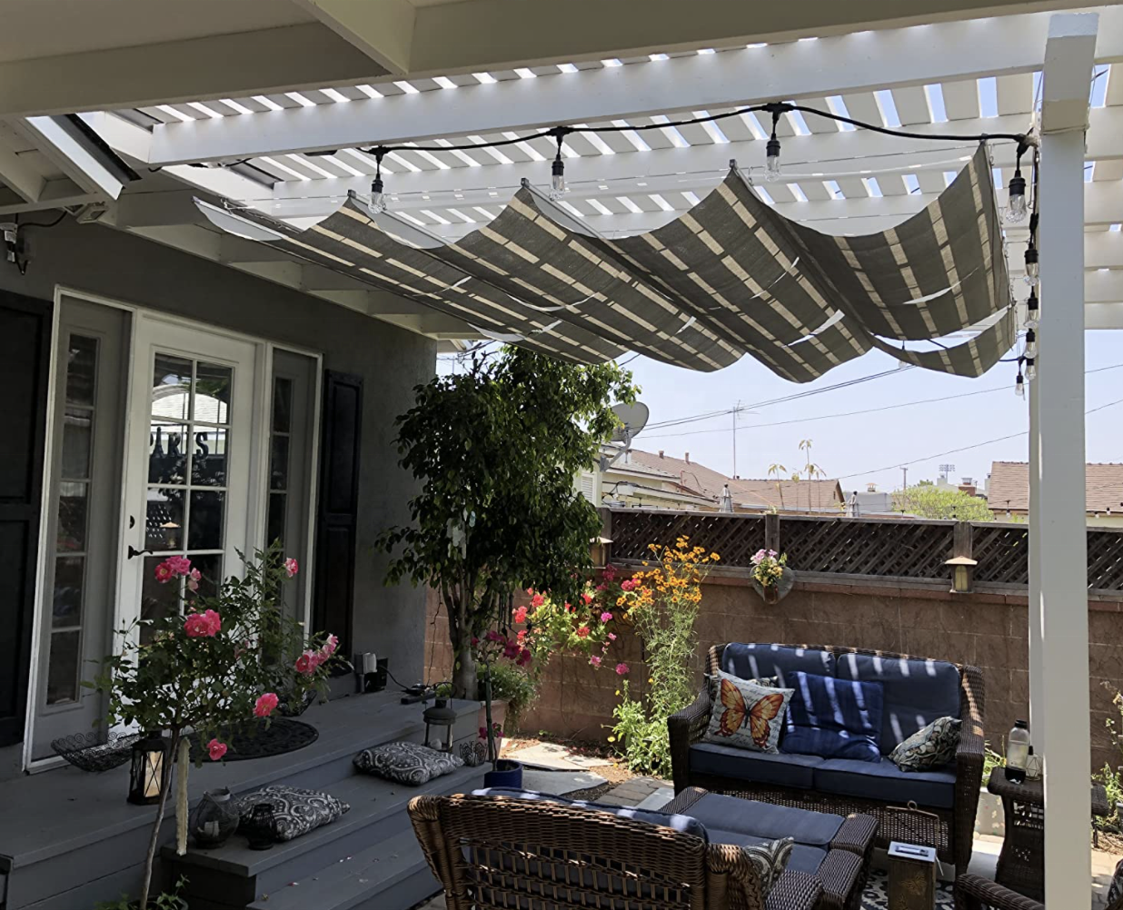 3'x16' Retractable Shade Canopy Replacement Cover for Pergola Frame Slide on Wire Cable Wave Drop Shade Cover Shade Sail Awnin