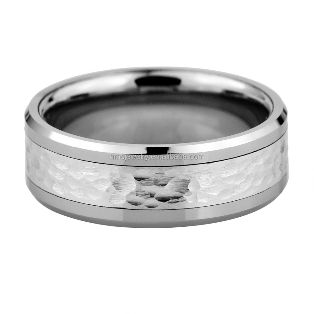 Tungsten Carbide Rings Hammered Coblat Inlay Wedding Band for Men