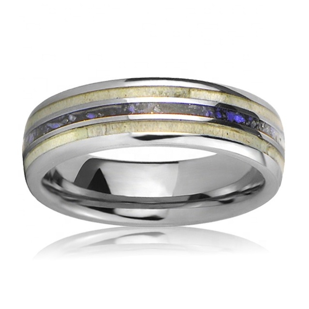 Natural Deer Antler and Lapis Lazuli Ring Tungsten Wedding Rings for Men and Women