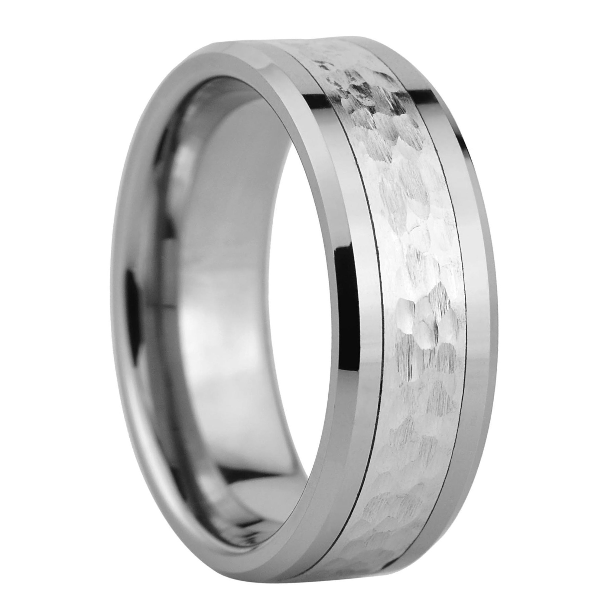 Tungsten Carbide Rings Hammered Coblat Inlay Wedding Band for Men