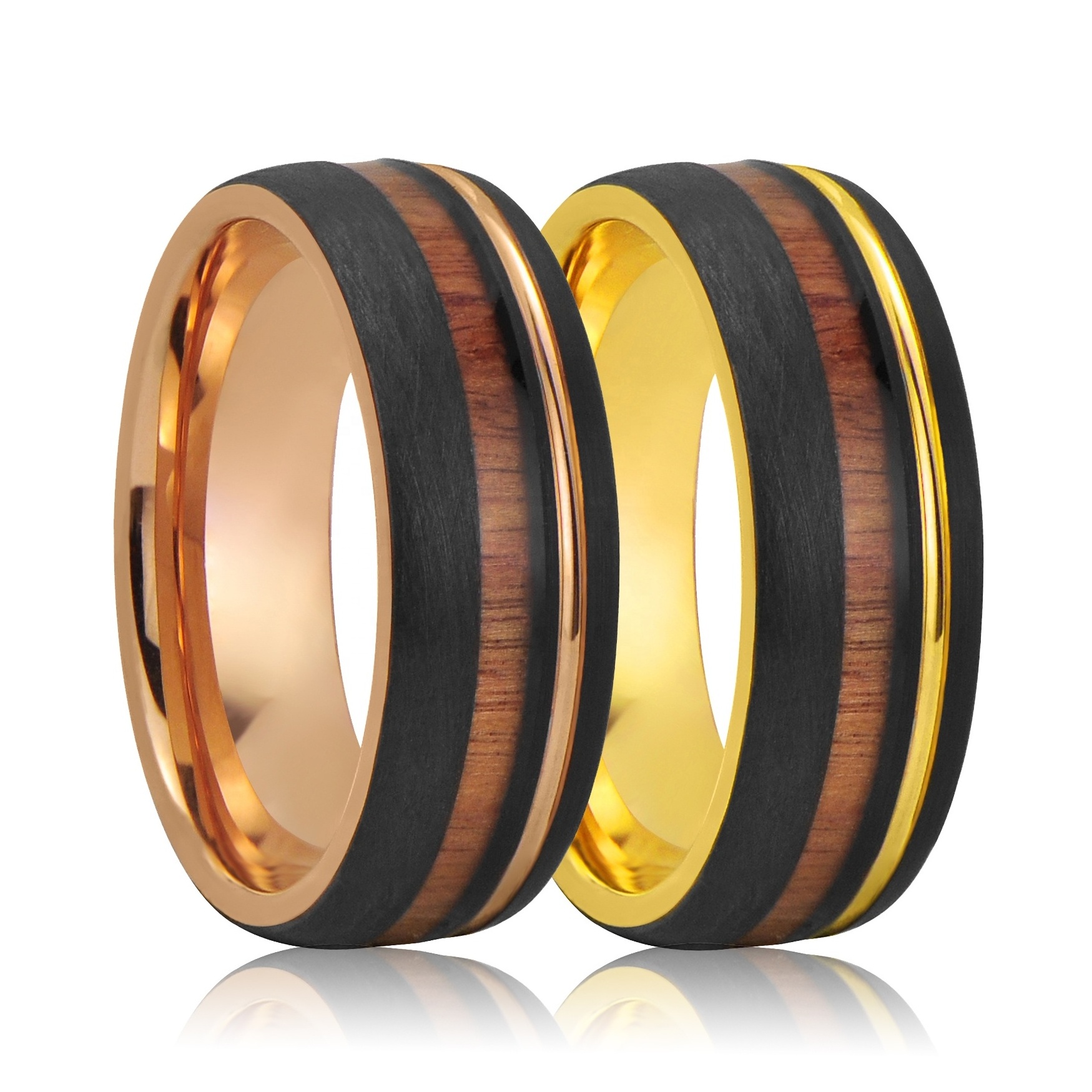 Fashion Ring Jewelry Hawaiian KOA Wood Resin Black Tungsten Ring Rose Gold Wedding Ring