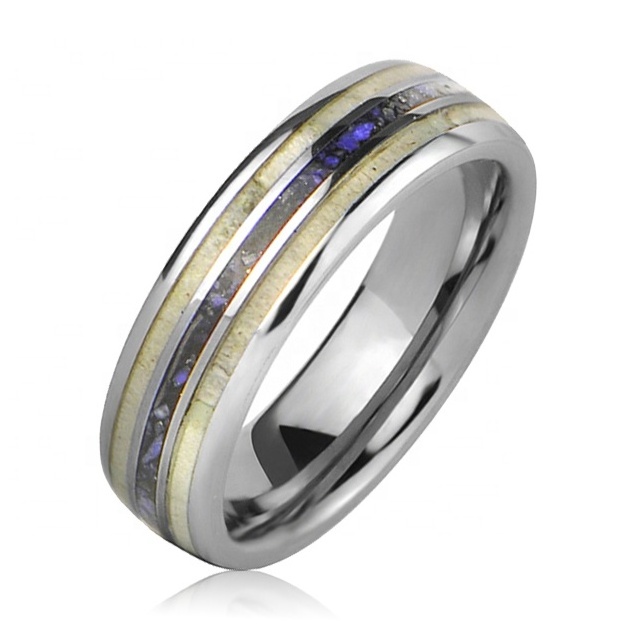 Natural Deer Antler and Lapis Lazuli Ring Tungsten Wedding Rings for Men and Women