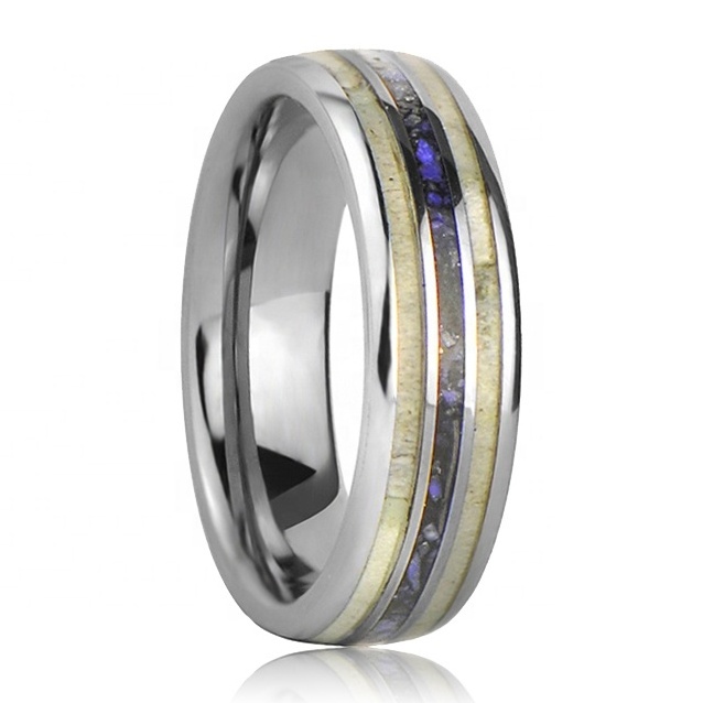 Natural Deer Antler and Lapis Lazuli Ring Tungsten Wedding Rings for Men and Women