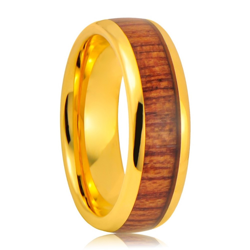 Fashion Ring Jewelry Hawaiian KOA Wood Resin Black Tungsten Ring Rose Gold Wedding Ring