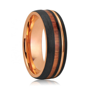 Fashion Ring Jewelry Hawaiian KOA Wood Resin Black Tungsten Ring Rose Gold Wedding Ring