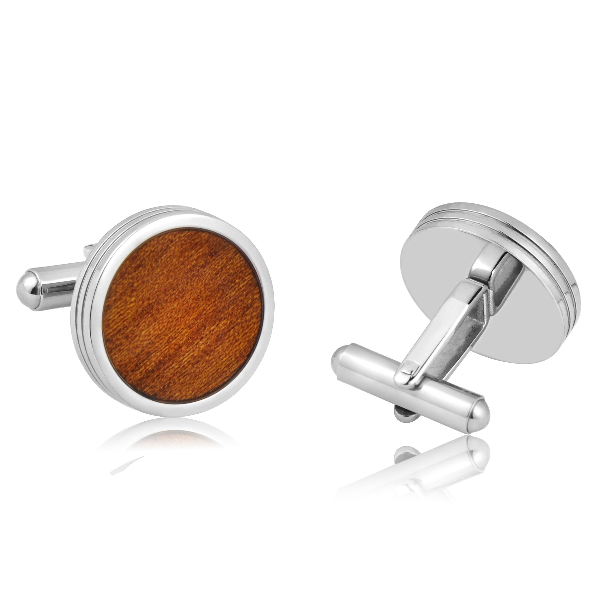 Mens Blank Cufflinks Stainless Steel / Titanium Wooden Cufflinks Free Custom's LOGO Engraving