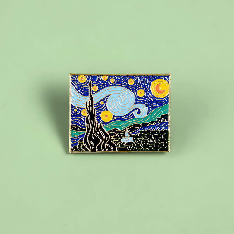 The Starry Night Pins Van Gogh Oil Painting Brooch Enamel Pin Custom Metal Craft for Shirt Lapel Bag Art Badge Artist