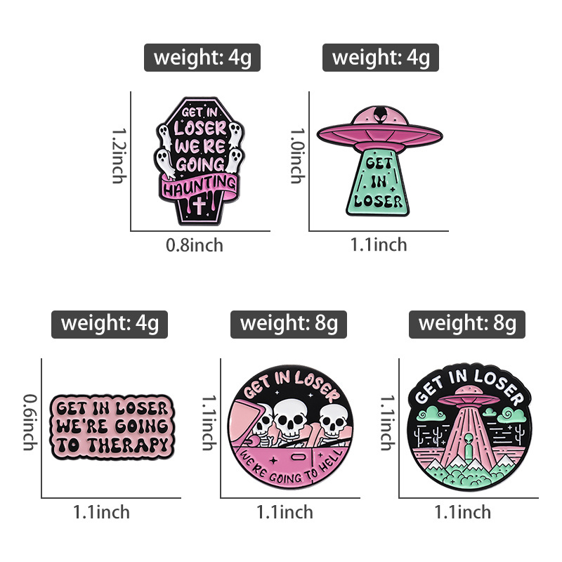 GET IN LOSER Enamel Pins Custom Halloween Skeleton Alien Brooches Funny Zinc Alloy Badge Hard Enamel Pin