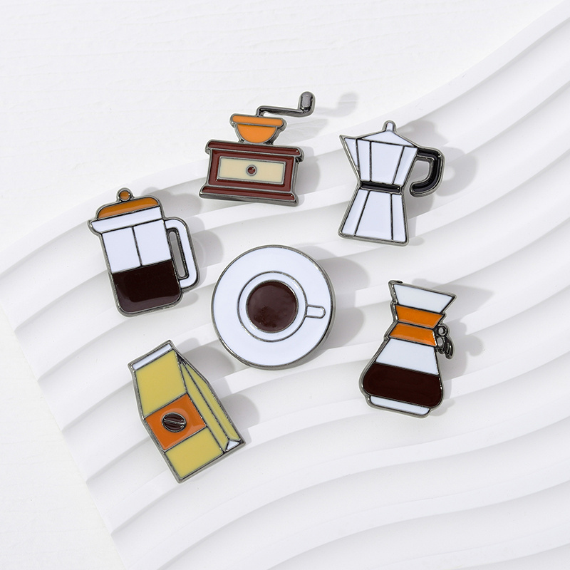 22 Styles coffee brooches custom design mini coffee beans pot metal soft enamel pin lapel badges