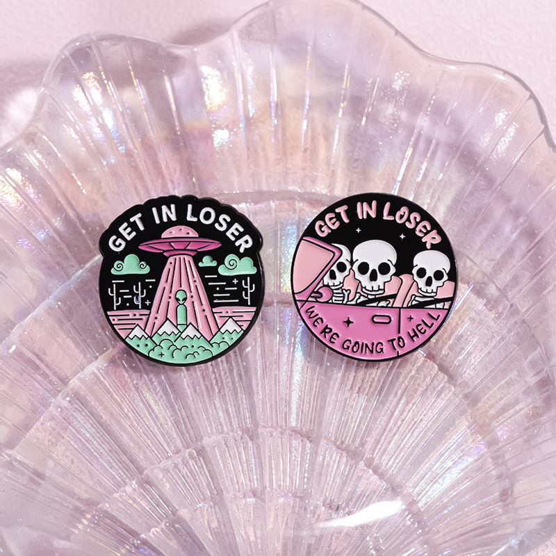 GET IN LOSER Enamel Pins Custom Halloween Skeleton Alien Brooches Funny Zinc Alloy Badge Hard Enamel Pin