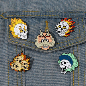 5 styles cool emojis enamel pins custom skeleton fire brooches lapel badges Gothic punk skulls jewelry gift for friends