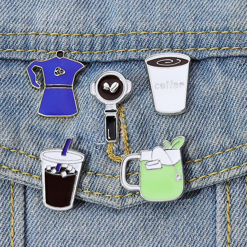 22 Styles coffee brooches custom design mini coffee beans pot metal soft enamel pin lapel badges