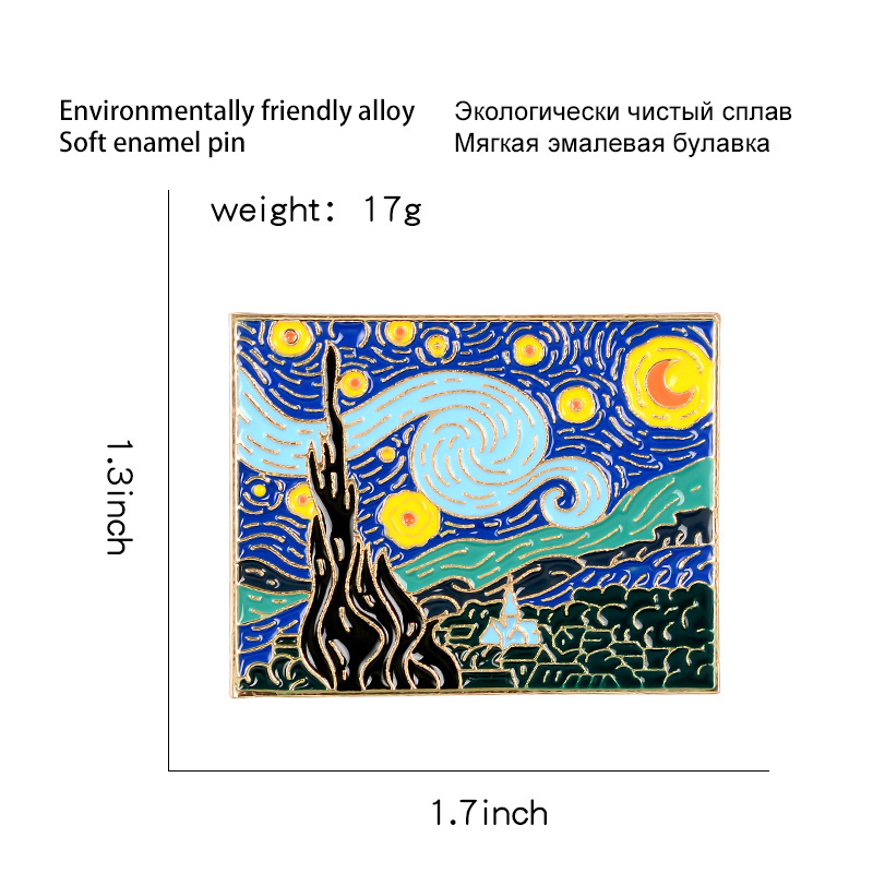 The Starry Night Pins Van Gogh Oil Painting Brooch Enamel Pin Custom Metal Craft for Shirt Lapel Bag Art Badge Artist