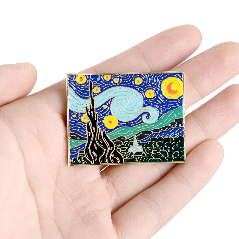 The Starry Night Pins Van Gogh Oil Painting Brooch Enamel Pin Custom Metal Craft for Shirt Lapel Bag Art Badge Artist