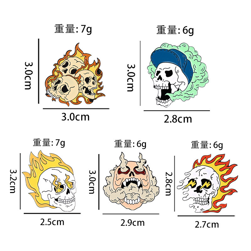 5 styles cool emojis enamel pins custom skeleton fire brooches lapel badges Gothic punk skulls jewelry gift for friends