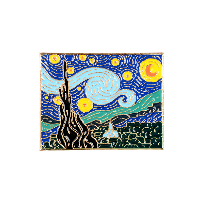 The Starry Night Pins Van Gogh Oil Painting Brooch Enamel Pin Custom Metal Craft for Shirt Lapel Bag Art Badge Artist