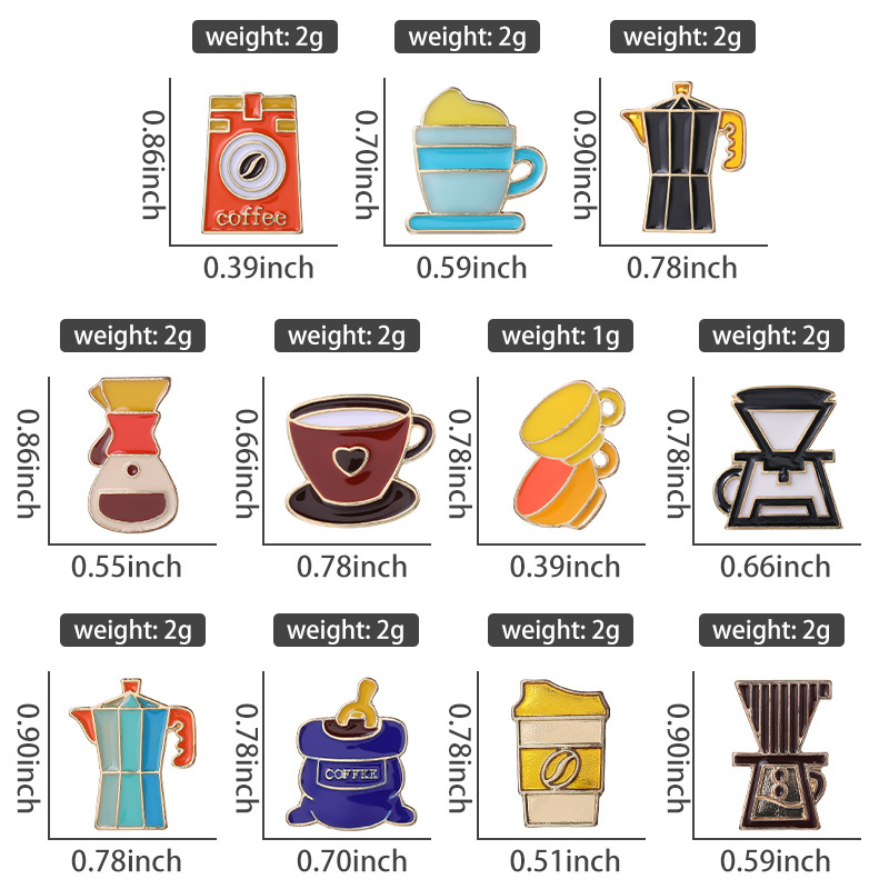 22 Styles coffee brooches custom design mini coffee beans pot metal soft enamel pin lapel badges