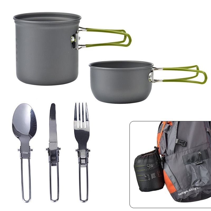 Hot outdoor pot set 1-2 people pot portable camping cookware with cutlery DS-101 for  picnic travel