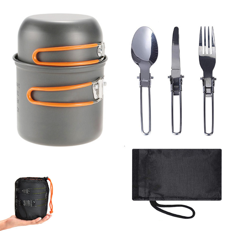 Hot outdoor pot set 1-2 people pot portable camping cookware with cutlery DS-101 for  picnic travel