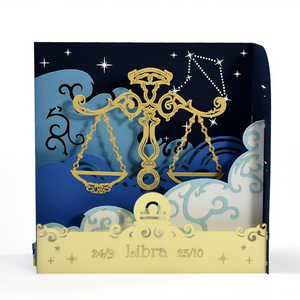 Wholesale Custom Design Zodiac 3D popup  greeting card LIBRA for gifts shop or for businesses give to customers and employees