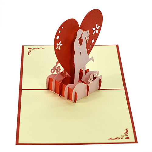 New Model Couple on swing folding hot laser cut 3d pop up Love Greeting Cards Custom Design and  Manufacturer