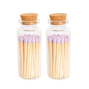 Glass Fireplace Purple Tips Match Bottle Jar with Strikers